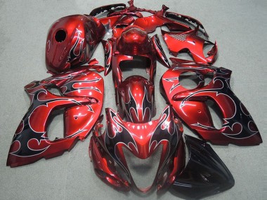 Red with Black Flame 1996-2007 Suzuki GSXR1300 Fairings