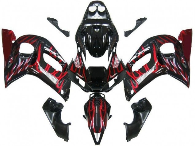 Black Red Flame 1998-2002 Yamaha YZF R6 Fairings