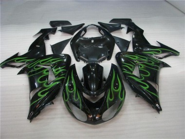 Black Green Flame 2006-2007 Kawasaki Ninja ZX10R Fairings