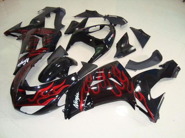 Black Red Flame 2006-2007 Kawasaki Ninja ZX10R Fairings