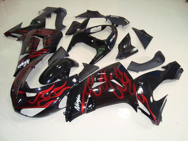 Black Red Flame 2006-2007 Kawasaki Ninja ZX10R Fairings Black Red Flame 2006-2007 Kawasaki Ninja ZX10R Fairings