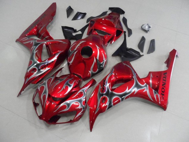 Red with Black Grey Flame 2006-2007 Honda CBR1000RR Fairings