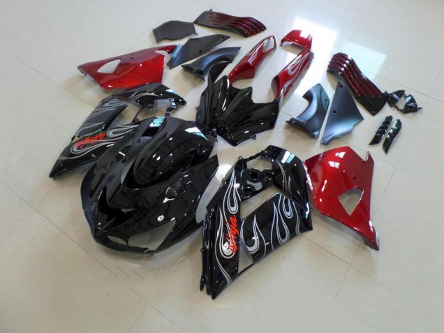 Black Nd Red Silver Flame 2006-2011 Kawasaki Ninja ZX14R Fairings