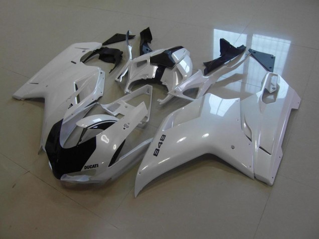 Pearl White Black Stripe 2007-2012 Ducati 848 1098 1198 Fairings