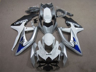 Silver Blue White 2008-2010 Suzuki GSXR600 Fairings